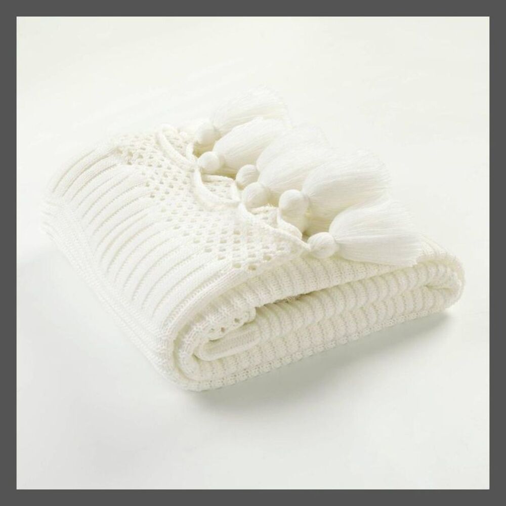 50"x60" Boho Knitted Tassel Throw Blanket Ivory - Lush Décor